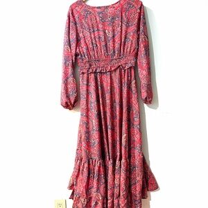 Red and blue lone sleeves long dress